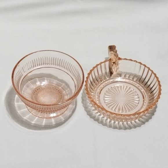 Pink Sherbet Depression Glass & Mint Dish with Handle by Anchor Hocking - Picture 3 of 6